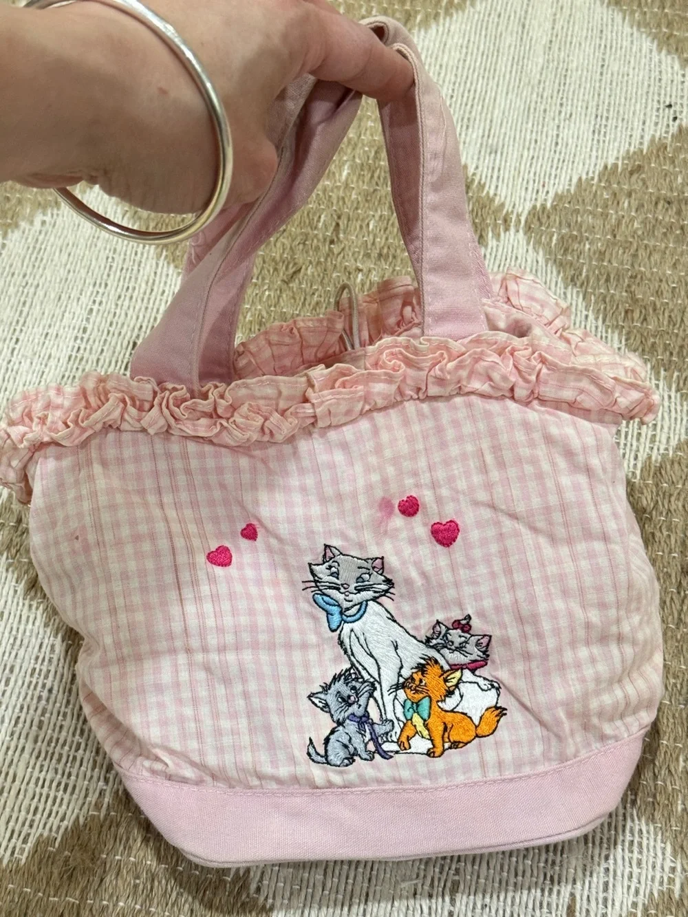 Vintage Disney Store Aristocats marie embroidered bag basket gingham embroidered